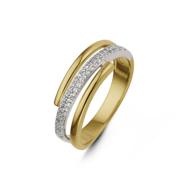 Ring aus Gelb- und Weissgold 750/18 Karat mit 53 Diamant(en) im Brillantschliff 0,24 Karat.