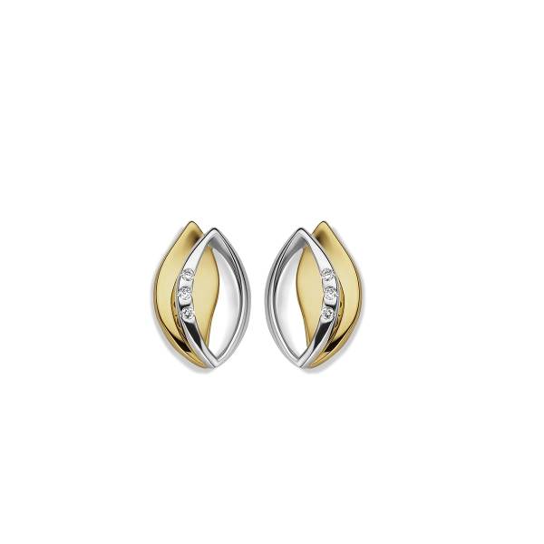 Clous d'oreilles or jaune et or blanc 750/18 ct. avec 6 Diamants taille brillant 0.020 ct.