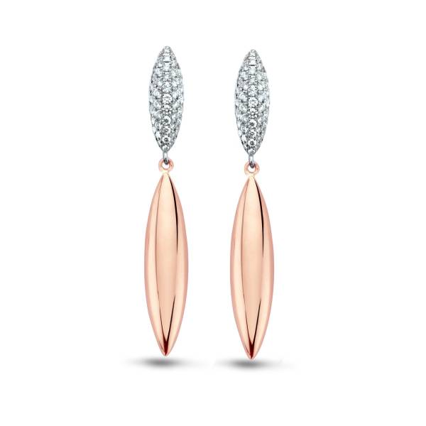 Pendants d'oreilles Vulsini or rose et or blanc 750/18 ct., 38 Diamants taille brillant 0.16 ct.