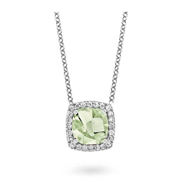 Collier Etna or blanc 750/18 ct., 25 Diamants taille brillant 0.10 ct., 1 Prasiolite 1.50 ct., 41 - 43 cm