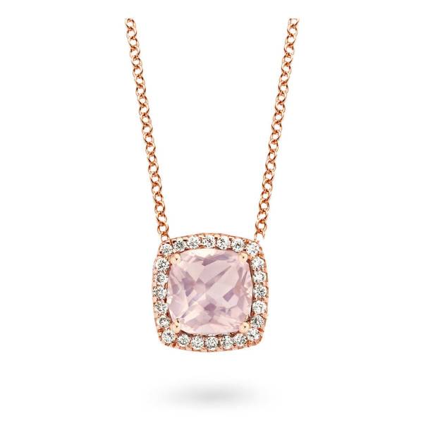Collier Etna or rose 750/18 ct., 25 Diamants taille brillant 0.10 ct., 1 Quartz rose 1.40 ct., 41 - 43 cm
