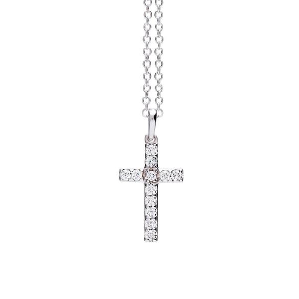 Croix Ischia Basics, or blanc 750/18 ct., 12 Diamants 0.05 ct. (sans chaîne)
