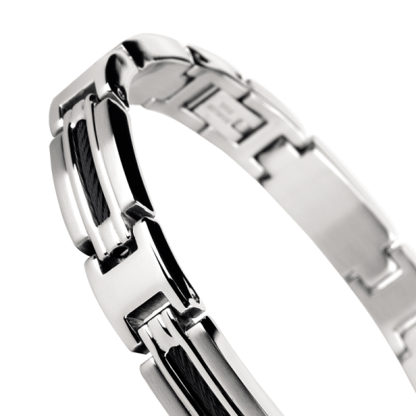 ROCHET - Bracelet MARINA, acier avec insert de câble en PVD noir, 21 cm