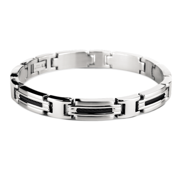 ROCHET - Bracelet MARINA, acier avec insert de câble en PVD noir, 21 cm