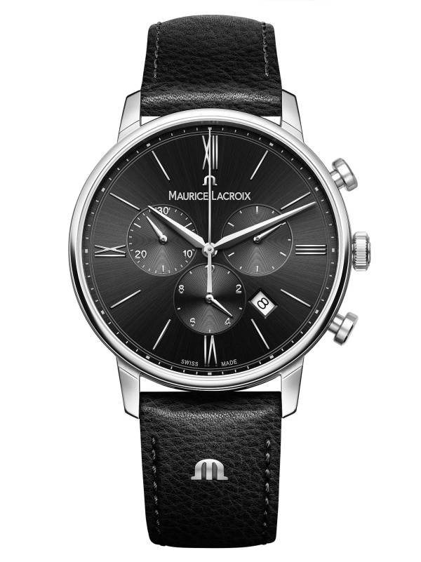 Maurice Lacroix ELIROS Chronograph 40mm, noir, bracelet en cuir noir