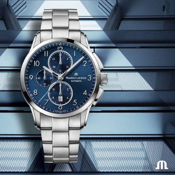 Maurice Lacroix PONTOS Chronograph 43mm, cadran bleu, bracelet en acier
