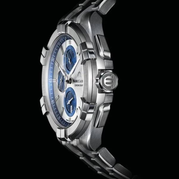 Maurice Lacroix AIKON Quartz Chronographe, 44mm, argenté / bleu, bracelet en acier