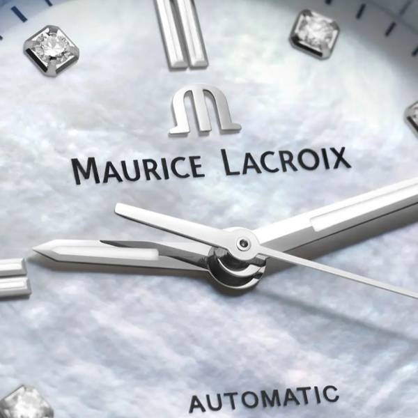 Maurice Lacroix AIKON Auto Ladies 35mm, nacre blanche, 8 diamants, bracelet en acier