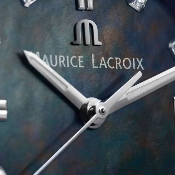 Maurice Lacroix AIKON Auto Ladies 35mm, nacre noire, 8 diamants, bracelet en acier