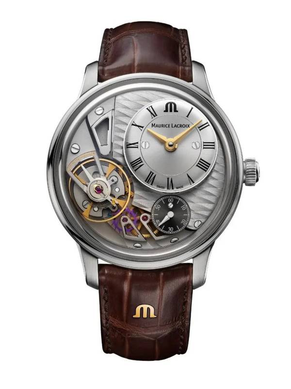 Maurice Lacroix MASTERPIECE Gravity 43mm, argenté, bracelet en cuir brun