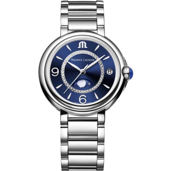 Maurice Lacroix FIABA Moonphase 32mm, cadran bleu, diamants, bracelet en acier