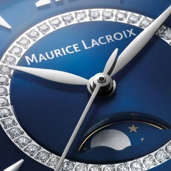 Maurice Lacroix FIABA Moonphase 32mm, cadran bleu, diamants, bracelet en acier