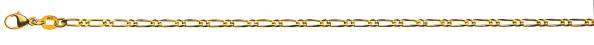 Chaîne de cheville figaro diamantée or jaune 750/18 ct. env. 2.3, 24 cm avec anneau intermédiaire à 22 cm mm