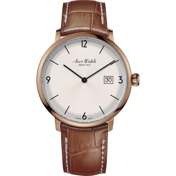 Montre Aerowatch Héritage Slim Rose cuir braun
