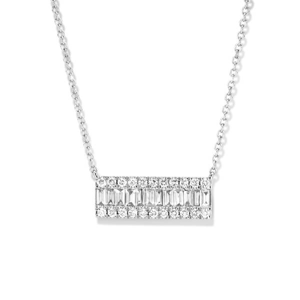 Collier or blanc 750/18 ct., 22 Diamants taille brillant 0.17 ct. 11Diamants baguette 0.21 ct. , 42 - 45 cm