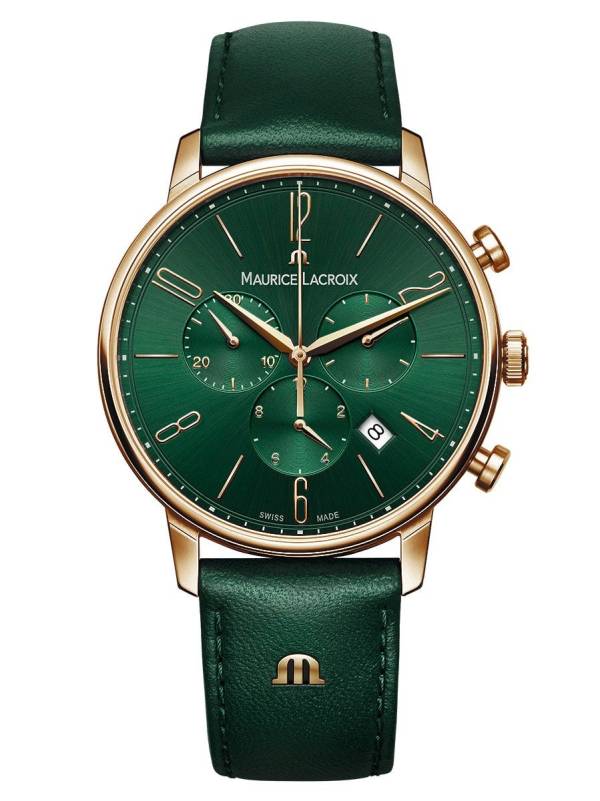 Maurice Lacroix ELIROS Chronograph 40mm, vert, bracelet en cuir vert