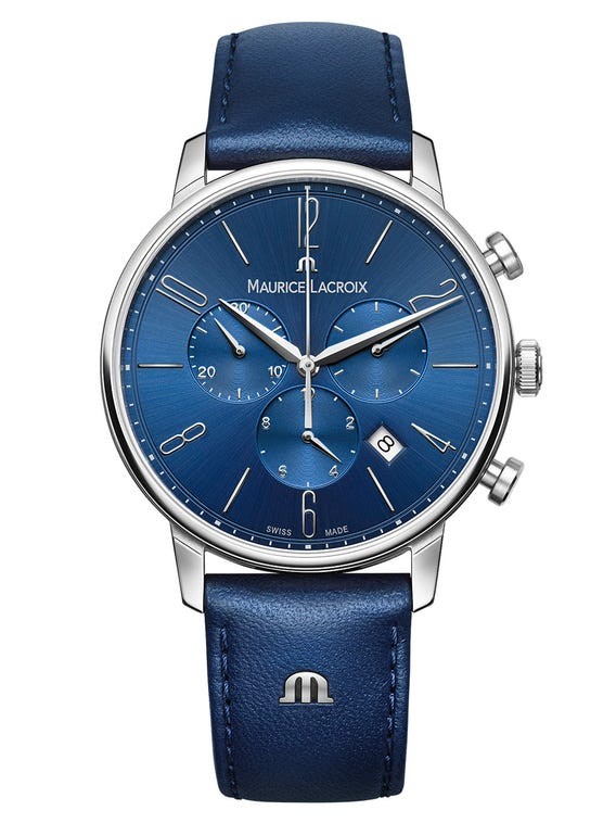 Maurice Lacroix ELIROS Chronograph 40mm, cadran bleu, bracelet en cuir bleu
