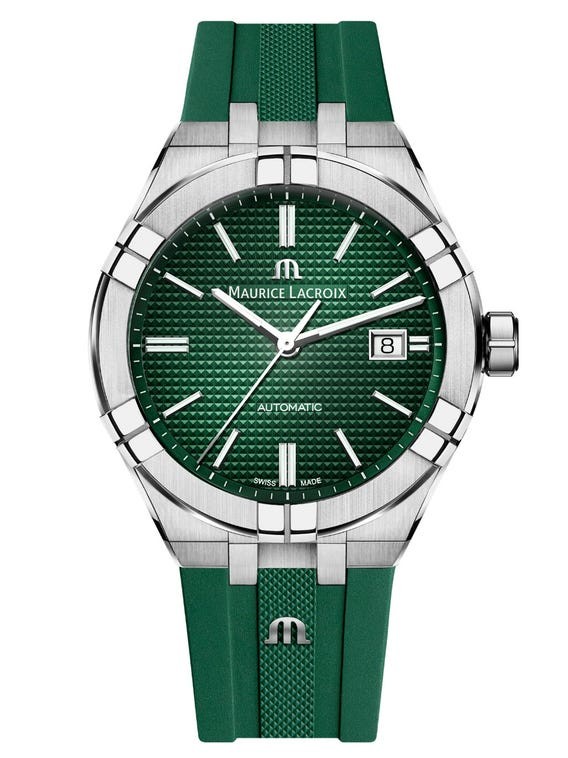 Maurice Lacroix AIKON Auto Date 42mm, vert, bracelet en caoutchouc vert