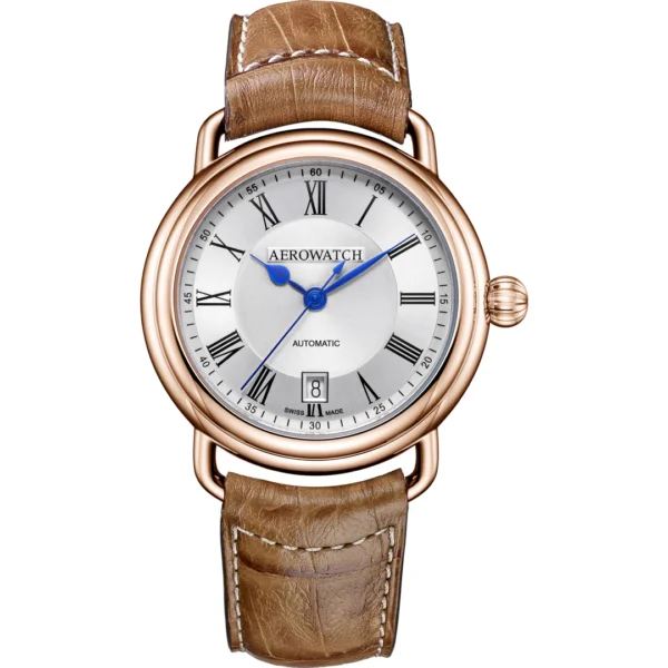 Montre automatique Aerowatch à bracelet cuir marron