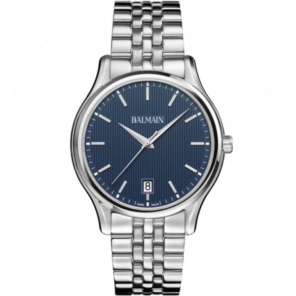 Montre Balmain Beleganza, cadran bleu, bracelet métallique.