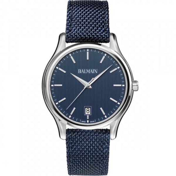 Montre Balmain Beleganza, cadran bleu, bracelet tissé.