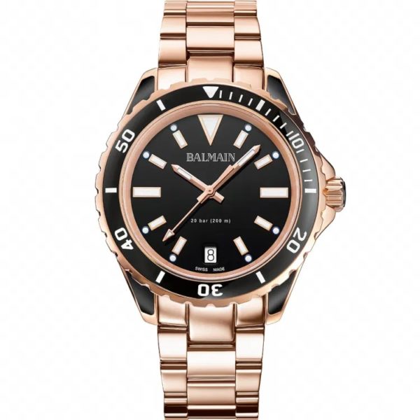 Montre Balmain Ophrys, cadran noir, bracelet rose.