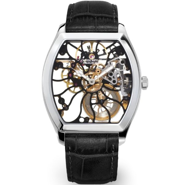 Montre Claude Meylan Tortue, squelette noir et rose