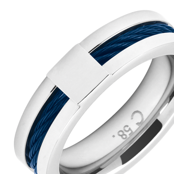ROCHET - Ring CABESTAN, Edelstahl mit blauem Kabeleinsatz, 6 mm