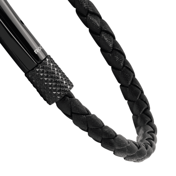 ROCHET - Bracelet DRIVER, cuir noir et acier PVD noir