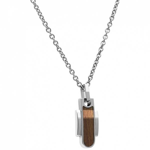 ROCHET - Bullit-Halsband aus Stahl und Holz, 50 cm
