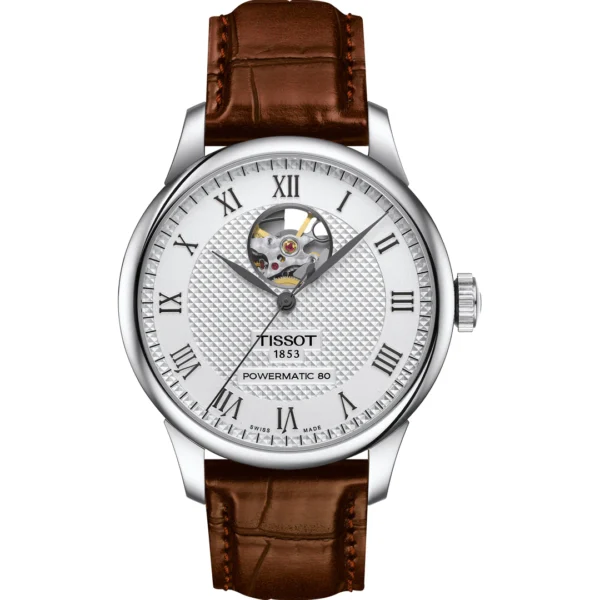 Montre Tissot automatique à cadran argenté et bracelet cuir