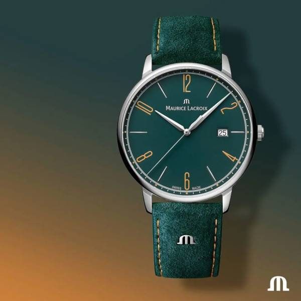 Maurice Lacroix ELIROS Date 40mm, cadran vert, bracelet en cuir vert