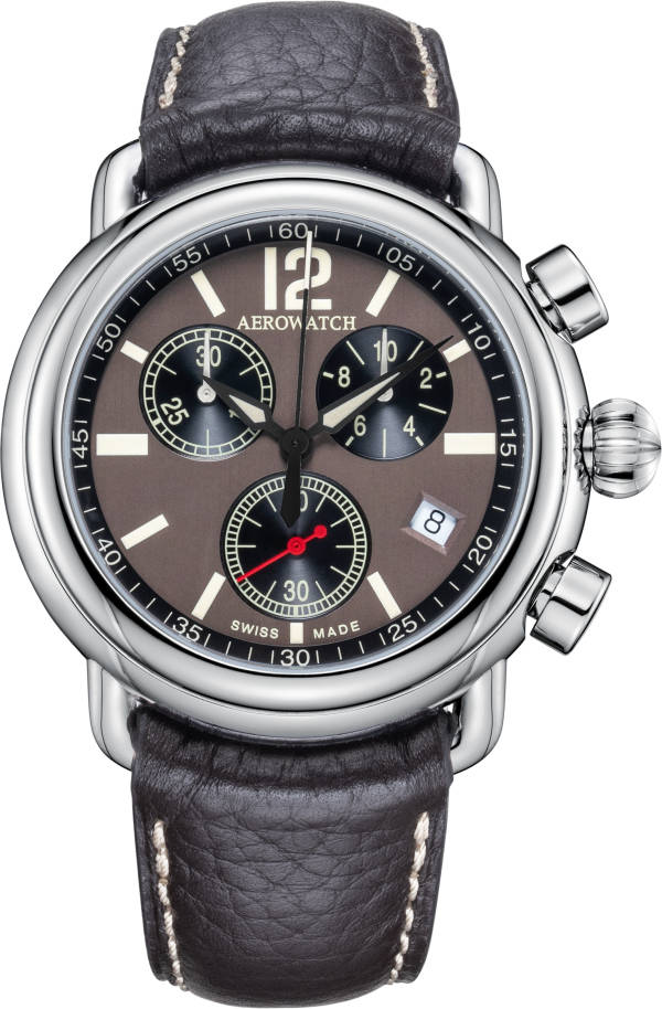 Montre-bracelet suisse, luxe, cuir, chronographe.