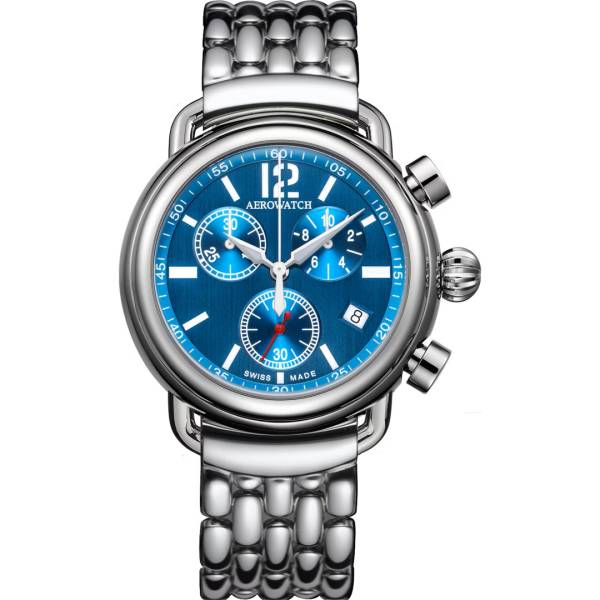 Montre Aérowatch 1942 Chrono bleu bracelet acier.