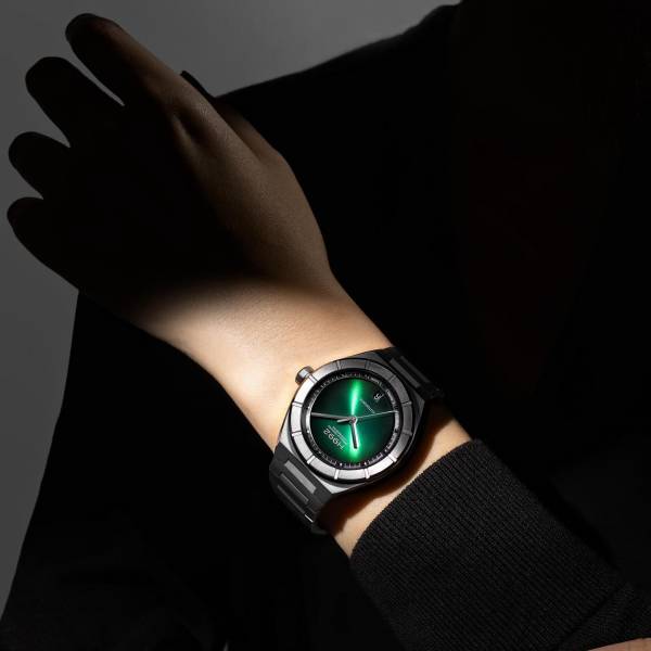 Montre H992 H2 Green + Silver, bracelet métal, cadran vert.