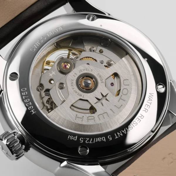 Mécanisme visible montre Hamilton Jazzmaster Open Heart.