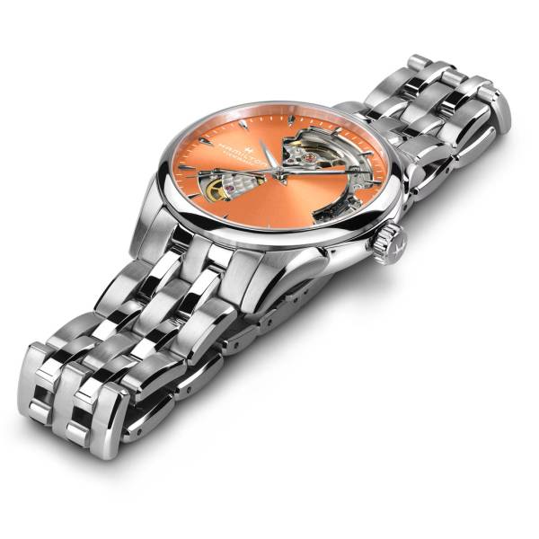 Montre Hamilton Jazzmaster Skeleton Lady Auto 36mm, cadran orange.