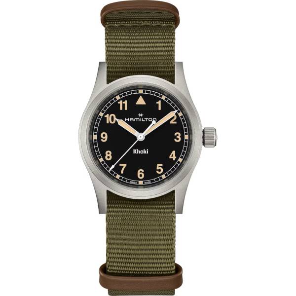 Montre Hamilton Khaki Field Quartz 33mm, cadran noir.