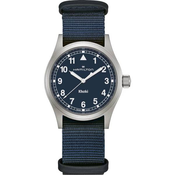 Montre Hamilton Khaki Field Quartz 38mm, cadran bleu.