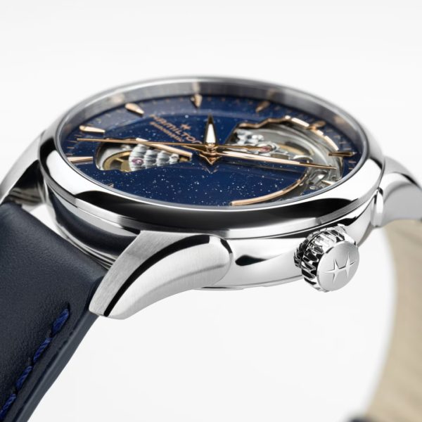 Montre Hamilton Jazzmaster Open Heart 36mm, cadran bleu.