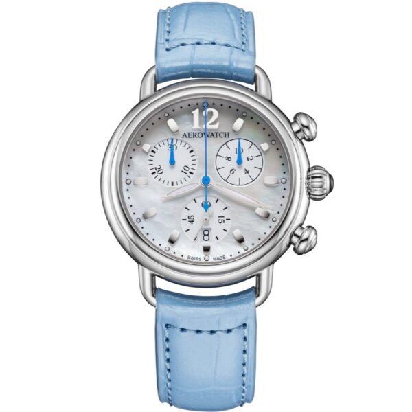 Montre Aérowatch 1942 Chronolady quartz 36mm, bracelet bleu