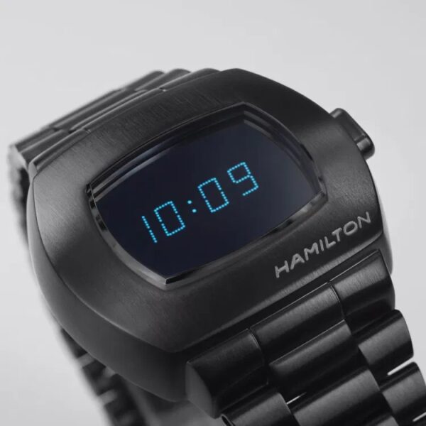 Montre Hamilton PSR Digital Quartz noire affichage bleu