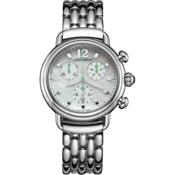 Montre Aérowatch 1942 Chronolady quartz 36mm Vert bracelet en acier