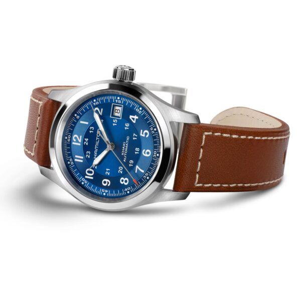 Montre Hamilton Khaki Field Auto Date 38mm, cadran bleu