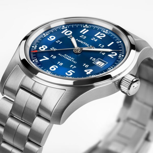 Montre Hamilton Khaki Field Auto Date 42mm, cadran bleu