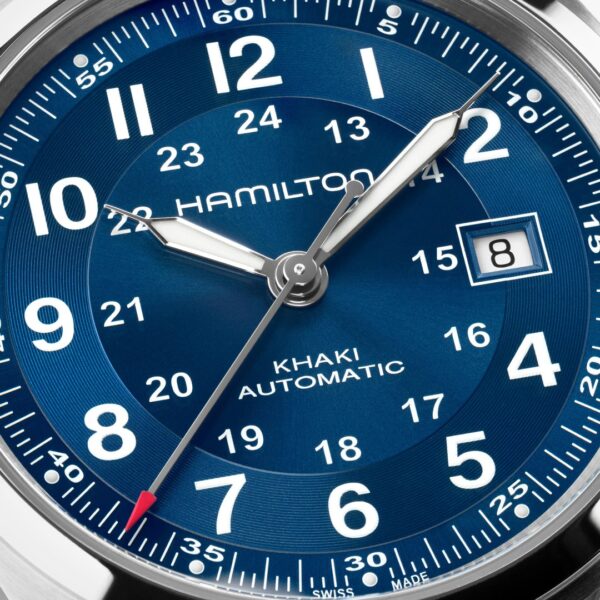 Montre Hamilton Khaki Field Auto Date 42mm, cadran bleu