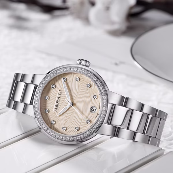 Aerowatch Harmonie Lady Automatic Diamonds Beige acier 35mm – Image 5