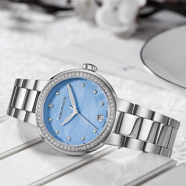 Aerowatch Harmonie Lady Automatic Diamonds bleu acier 35mm – Image 2