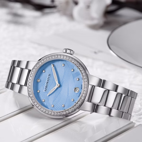 Aerowatch Harmonie Lady Quartz Diamonds Bleu acier 35mm – Image 2