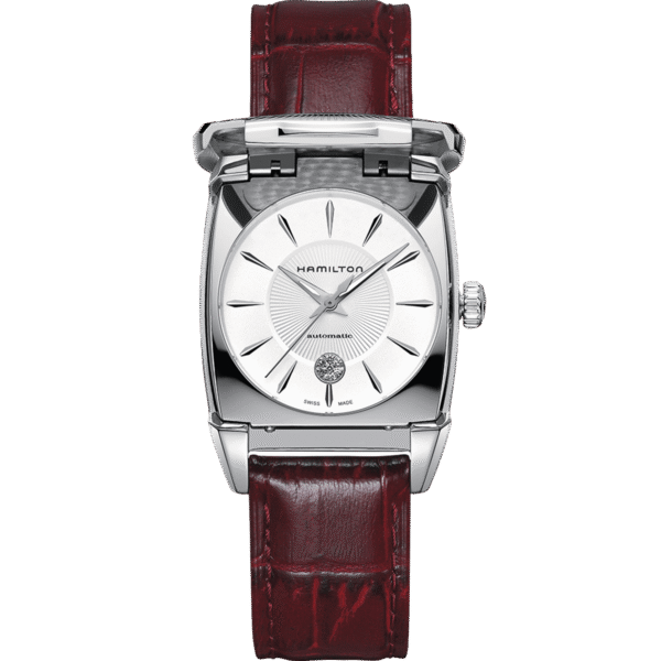 Montre Hamilton Flintridge Lady Auto, bracelet cuir rouge